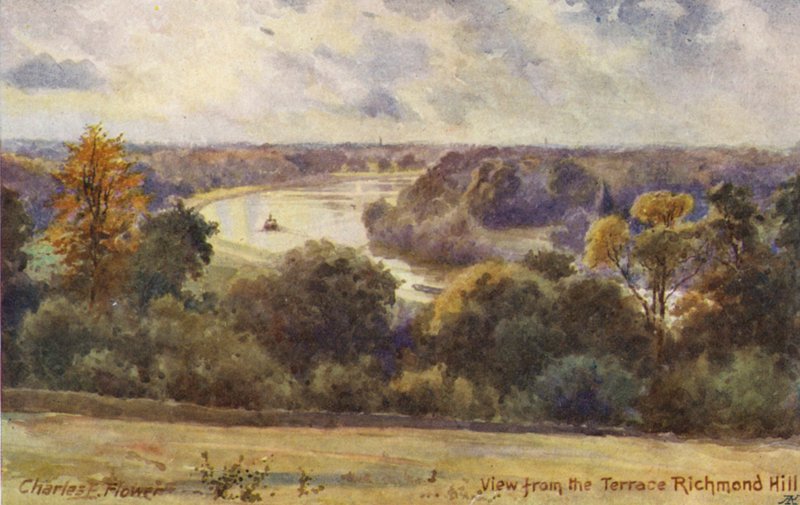 Temze folyó: Hill (színes litográfia) alkotó: Charles Edwin Flower