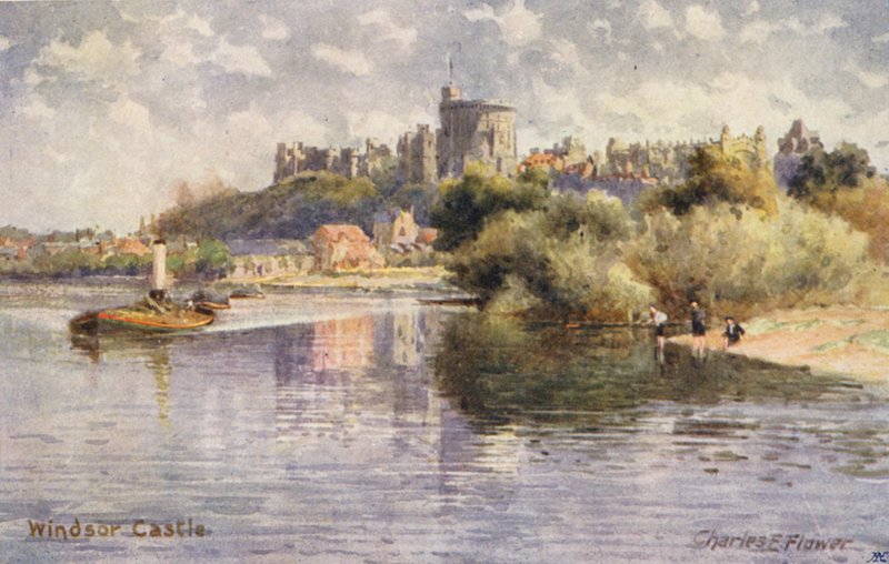 Temze folyó: Windsor Castle (színes litográfia) alkotó: Charles Edwin Flower