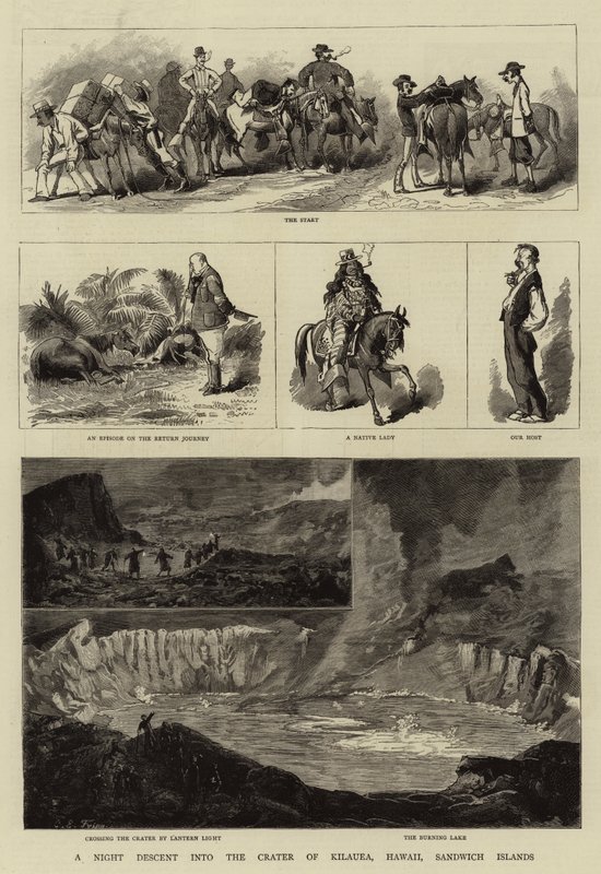 Éjszakai ereszkedés a Kilauea kráterébe, Hawaii, Sandwich-szigetek alkotó: Charles Edwin Fripp