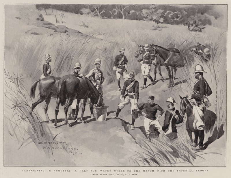 Kampány Rodéziában, megállás a vízért menet közben a birodalmi csapatokkal alkotó: Charles Edwin Fripp