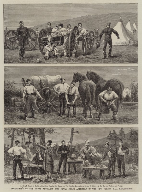 A királyi tüzérség és a királyi lótüzérség tábora a New Forestben, Hay, Breconshire alkotó: Charles Edwin Fripp