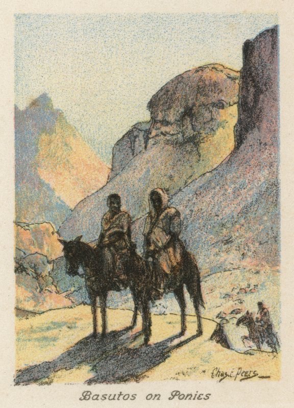 Dél-Afrika: Basutos on Ponies (színes litográfia) alkotó: Charles Ernest Peers