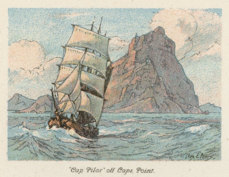 Dél-Afrika: "Cap Pilar" Cape Pointnál (színes litográfia) alkotó: Charles Ernest Peers
