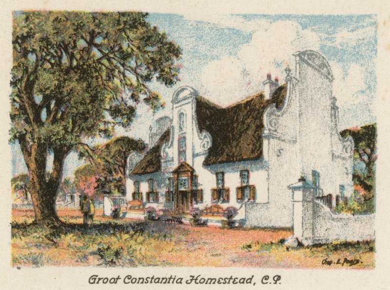 Dél-Afrika: Groot Constantia Homestead, CP (színes litográfia) alkotó: Charles Ernest Peers