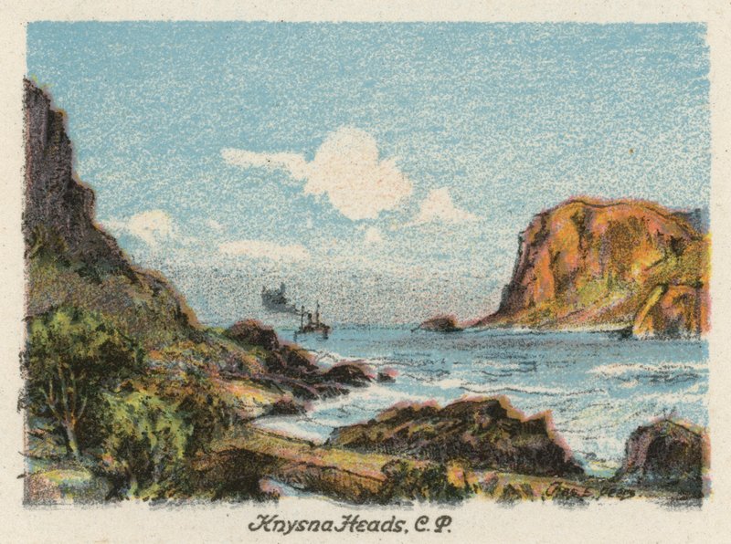 Dél-Afrika: Knysna Heads, CP (színes litográfia) alkotó: Charles Ernest Peers