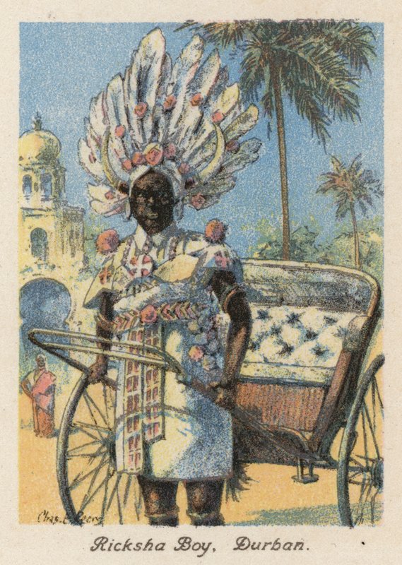 Dél-Afrika: Ricksha Boy, Durban (színes litográfia) alkotó: Charles Ernest Peers