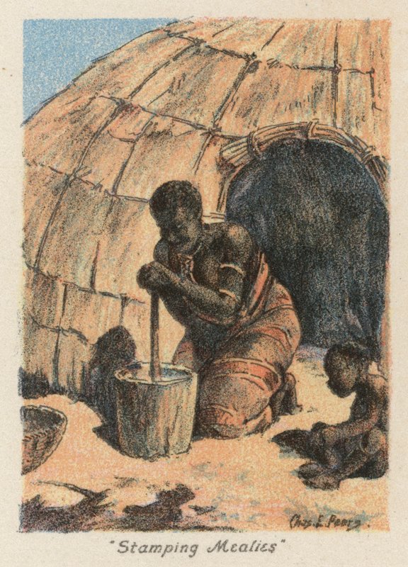 Dél-Afrika: "Stamping Mealies" (színes litográfia) alkotó: Charles Ernest Peers