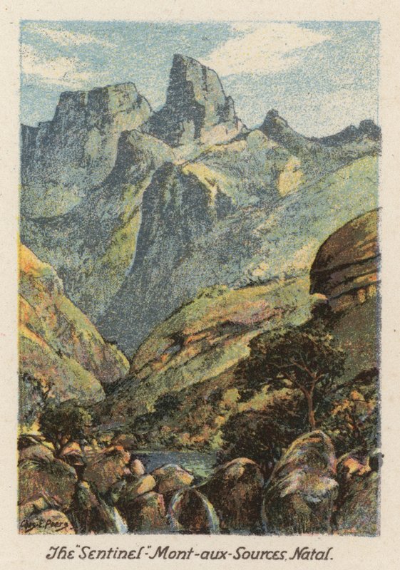 Dél-Afrika: Mont-aux-Sources, Natal (színes litográfia). alkotó: Charles Ernest Peers