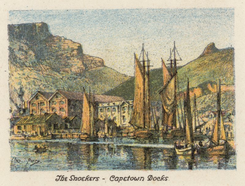 Dél-Afrika: Snoekers, Capetown Docks (színes lithó) alkotó: Charles Ernest Peers