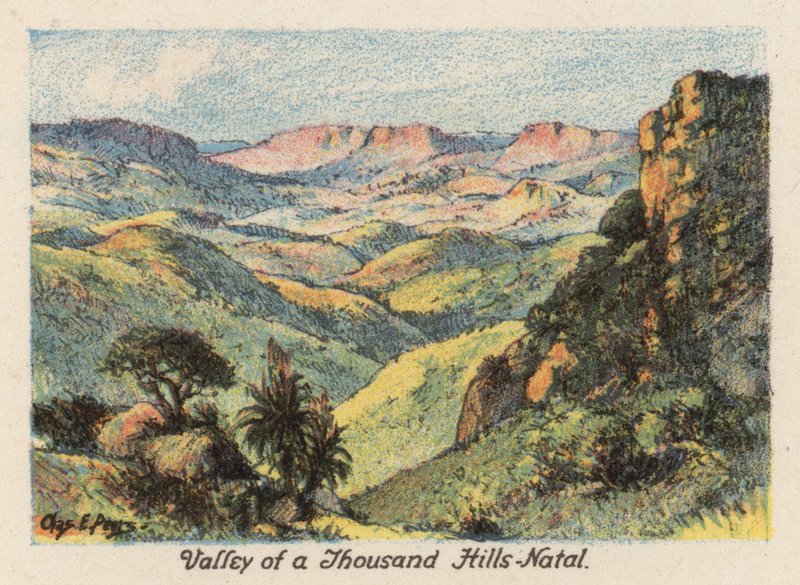 Dél-Afrika: Natal (színes litográfia): Az ezer domb völgye, Natal (színes litográfia) alkotó: Charles Ernest Peers