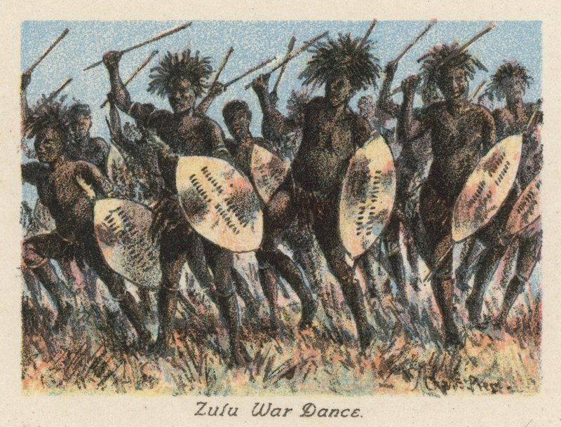 Dél-Afrika: Zulu War Dance (színes litho) alkotó: Charles Ernest Peers