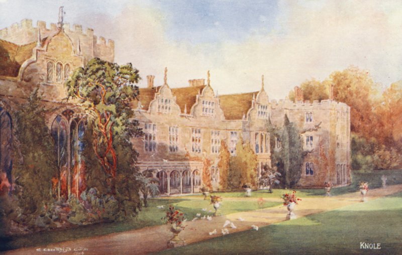 Knole House: Kelet felé néző déli homlokzat (színes litográfia) alkotó: Charles Essenhigh Corke