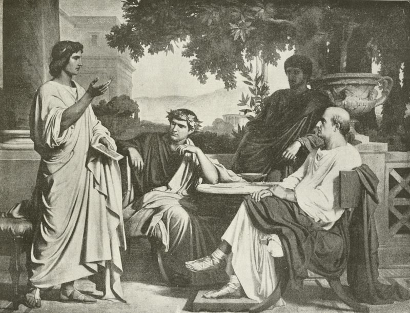 Vergilius, Horatius és Varius a Maecenas-házban (mélynyomás) alkotó: Charles François Jalabert