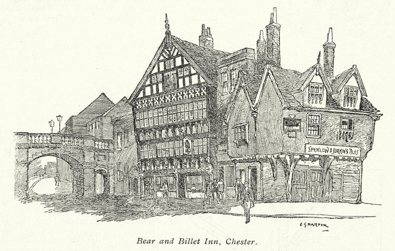 Bear and Billet Inn, Chester (litográfia) alkotó: Charles George Harper