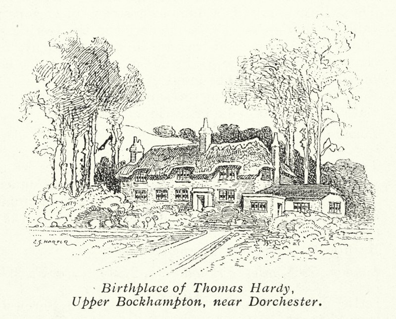 Thomas Hardy szülőháza, Upper Bockhampton, Dorchester közelében (lithó) alkotó: Charles George Harper