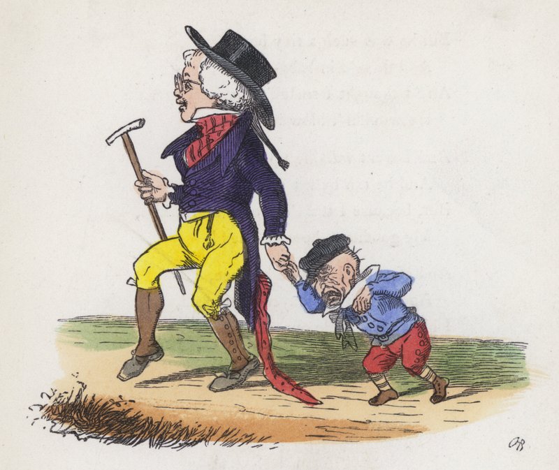 Egy kisfiú álma arról, hogy ő és nagyapja helyekkel kereskednek (színes metszet) alkotó: Charles Henry (after) Bennett