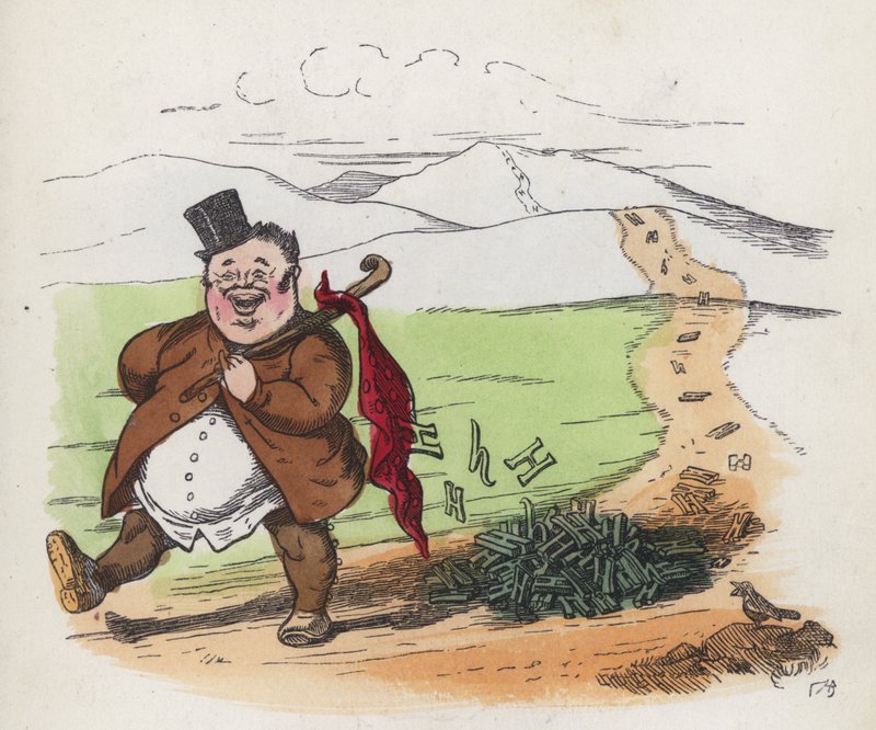 Kövér ember, aki az úton sétál, és leesik az ajkáról (színes metszet) alkotó: Charles Henry (after) Bennett