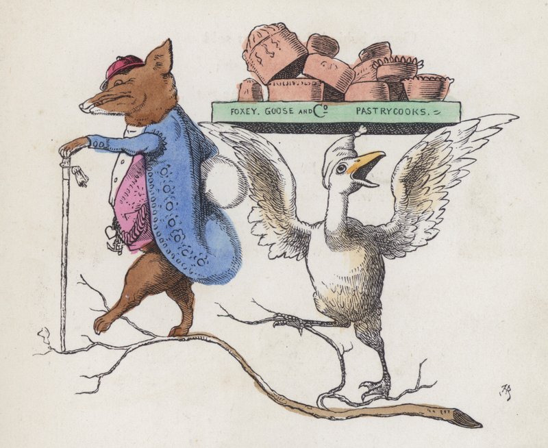 Foxey, Goose & Co, cukrászsütemények (színes gravírozás) alkotó: Charles Henry (after) Bennett