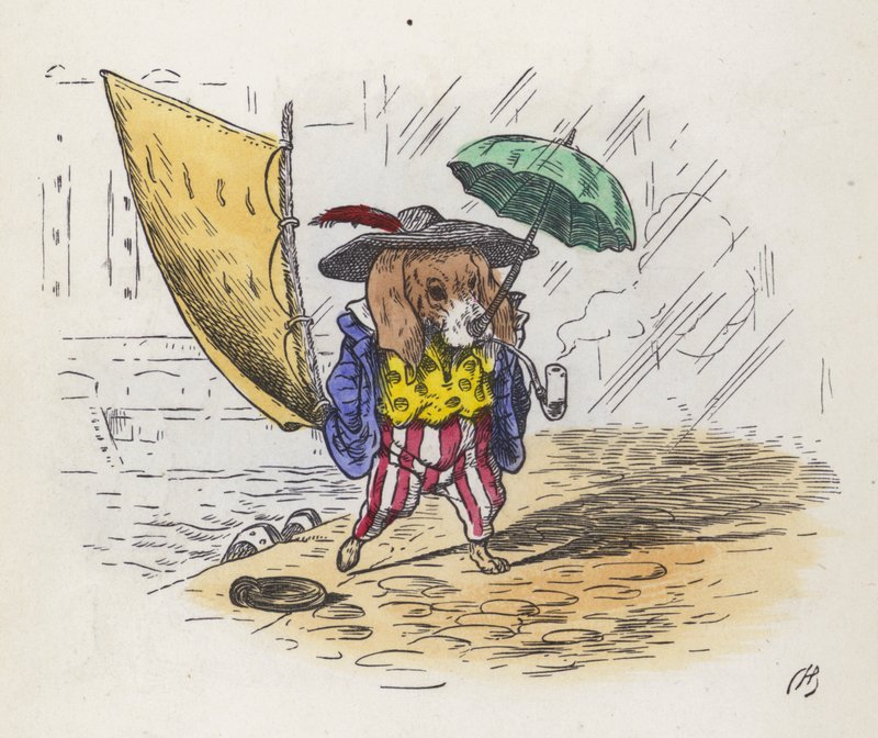 Little Jack Tar: kutya, aki a farkát vitorlához, az orrát pedig esernyőhöz használja (színes gravírozás) alkotó: Charles Henry (after) Bennett