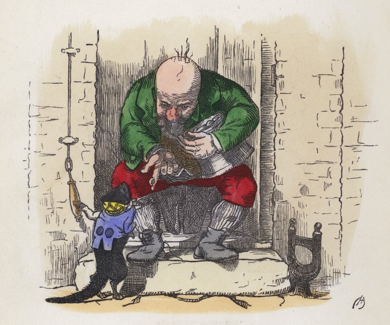 Kis fekete macska férfi csengőjén (színes metszet) alkotó: Charles Henry (after) Bennett