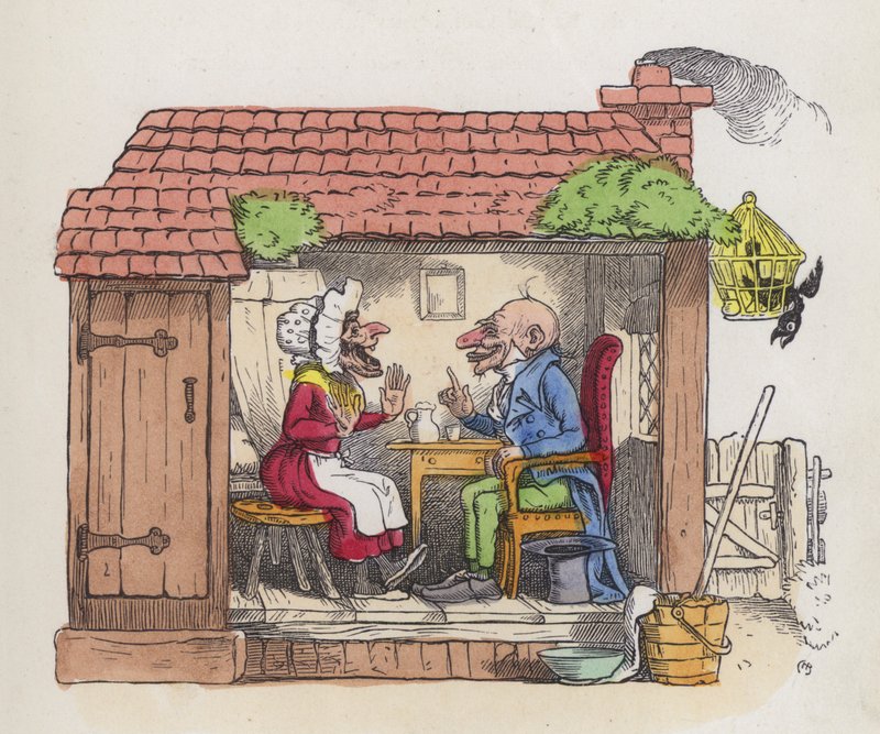 Férfi megnevetti a feleségét (színes metszet) alkotó: Charles Henry (after) Bennett