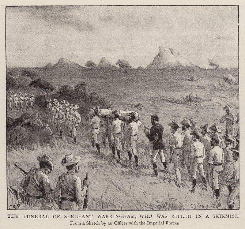 Warringham őrmester temetése, akit egy csatában öltek meg (metszet) alkotó: Charles J. (after) Staniland