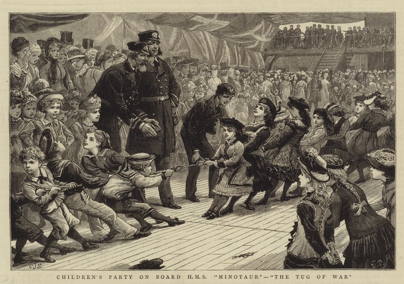 Gyermekparti a HMS Minotaur fedélzetén, A kötélhúzás alkotó: Charles J. Staniland