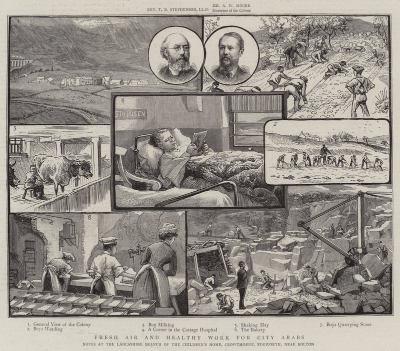 Friss levegő és egészséges munka a városi araboknak, feljegyzések a Gyermekotthon lancashire-i fiókjában, Crowthorne, Edgworth, Bolton közelében alkotó: Charles J. Staniland
