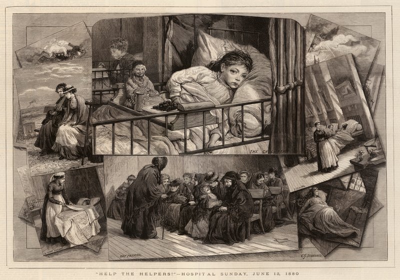 Segítsetek a segítőknek!, Kórház vasárnap, 1880. június 13 alkotó: Charles J. Staniland