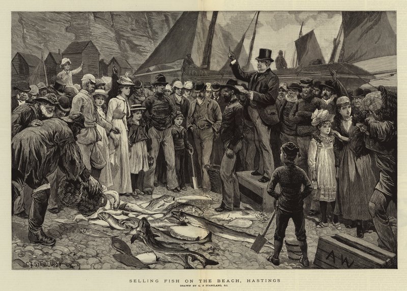 Halak eladása a tengerparton, Hastings alkotó: Charles J. Staniland