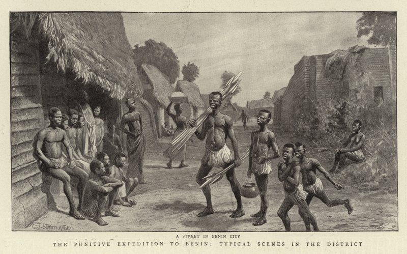 A büntetőexpedíció Beninbe, tipikus jelenetek a kerületben alkotó: Charles J. Staniland