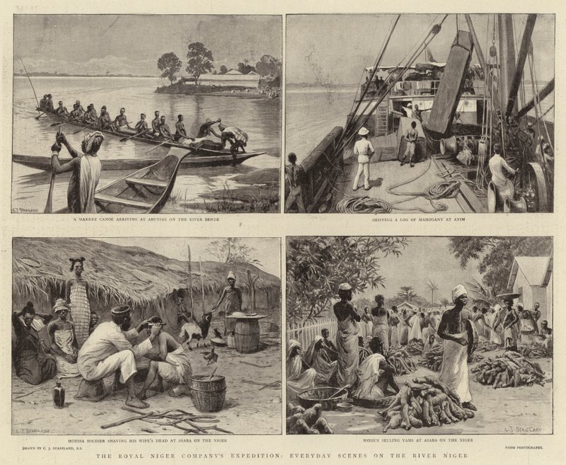 A Royal Niger Company expedíciója, mindennapi jelenetek a Niger folyón alkotó: Charles J. Staniland