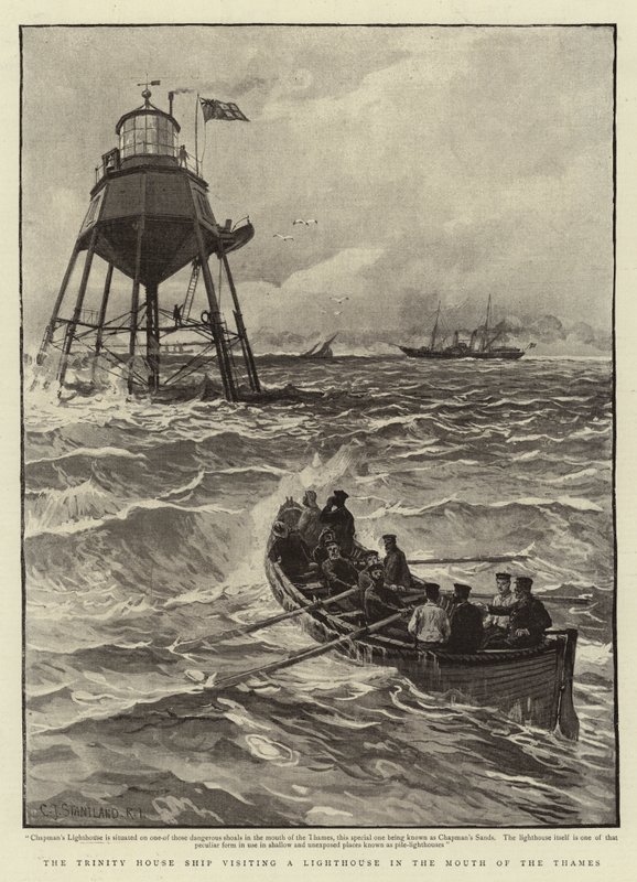 A Trinity House hajó meglátogat egy világítótornyot a Temze torkolatában alkotó: Charles J. Staniland