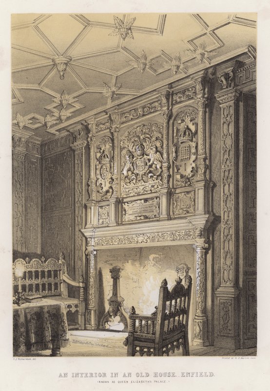 Belső egy régi házban, Enfieldben, Erzsébet királynő palotájaként ismert alkotó: Charles James Richardson