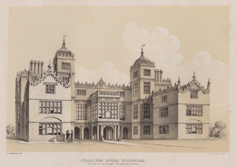 Charlton House, Wiltshire, Suffolk grófjának székhelye (színes litho) alkotó: Charles James Richardson