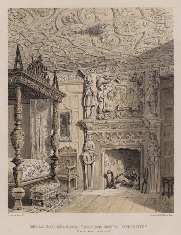 Kis ágykamra, Stockton House, Wiltshire, Henry Biggs székhelye (színes litó) alkotó: Charles James Richardson