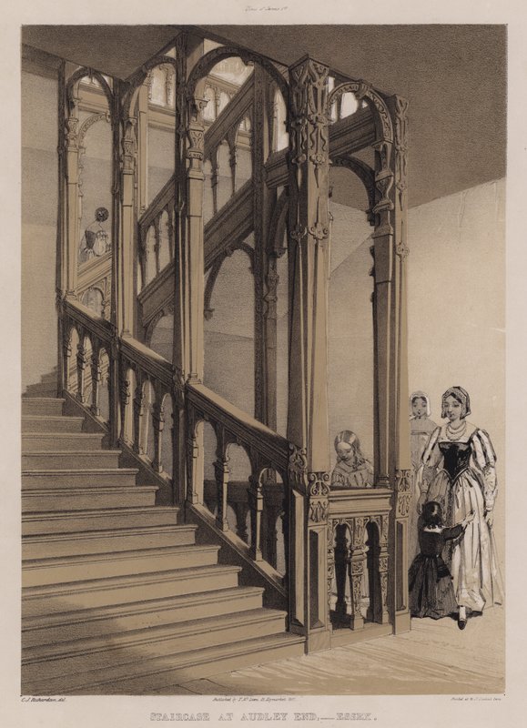 Lépcsőház Audley Endben, Essex (színes litó) alkotó: Charles James Richardson