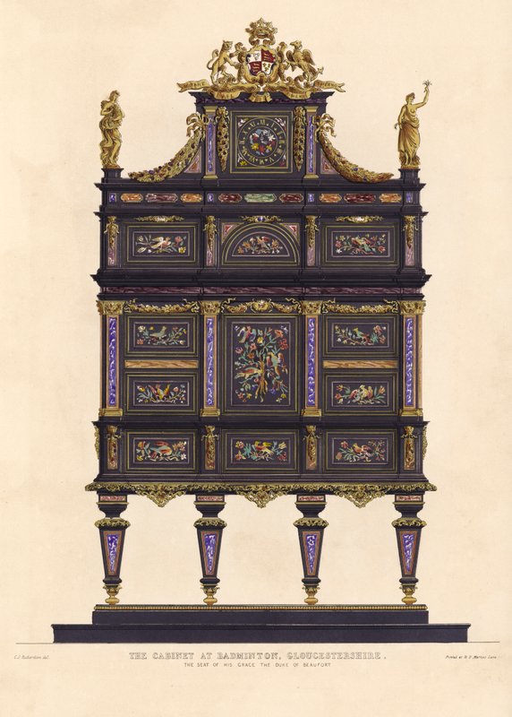 A tollaslabda kabinet, Gloucestershire, kegyelmének, Beaufort hercegének székhelye (színes litó) alkotó: Charles James Richardson