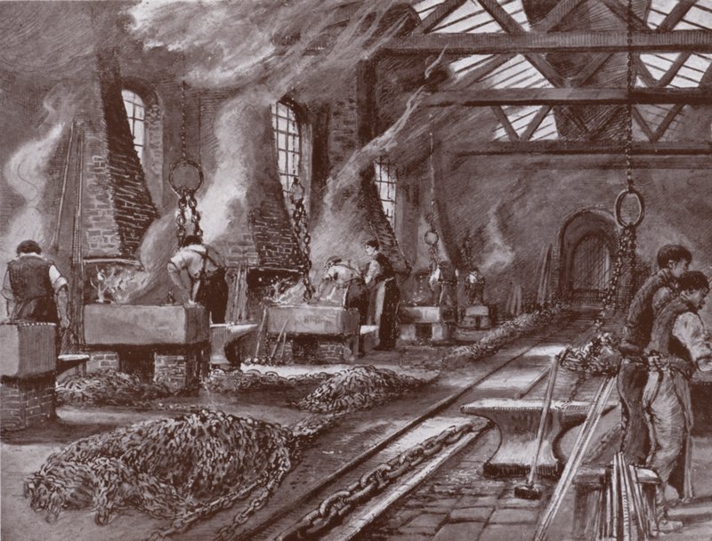 Láncok készítése a hajóhoz (litho) alkotó: Charles John de (after) Lacy