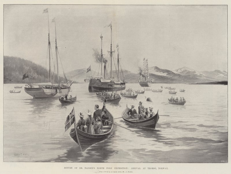 Dr. Nansen északi sarki expedíciójának visszatérése, megérkezés Tromsoba, Norvégiába alkotó: Charles John de Lacy