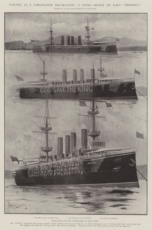 A tengerészek koronázási díszként, élő eszköz a HMS Terrible-n alkotó: Charles John de Lacy