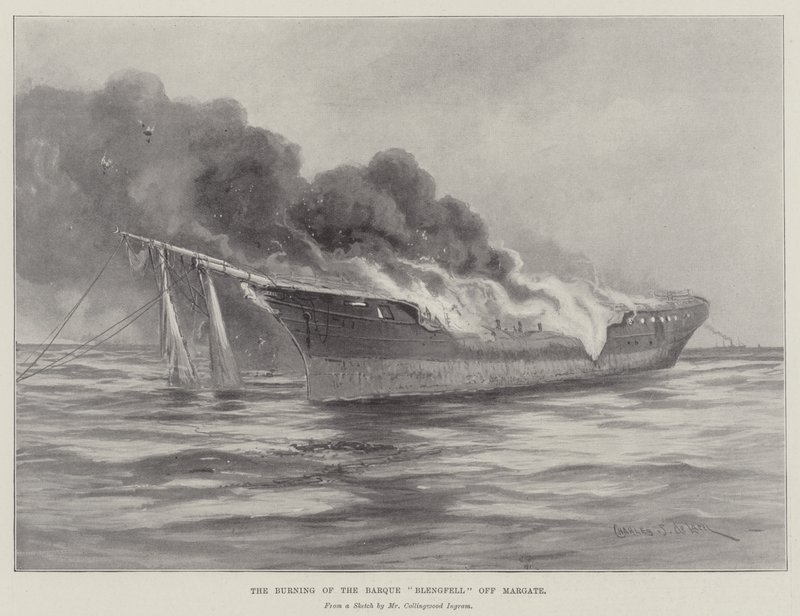 The Burning of the Barque Blengfall off Margate alkotó: Charles John de Lacy