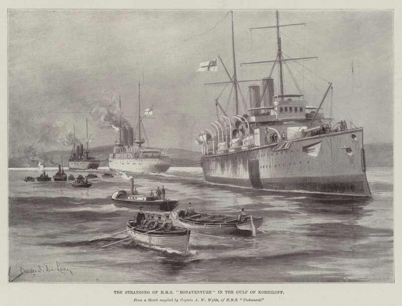 A HMS Bonaventure partraszállása a Korniloff-öbölben alkotó: Charles John de Lacy