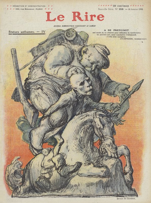 Charles de Freycinet francia miniszterelnök karikatúrája. Illusztráció Le Rire alkotó: Charles Leandre