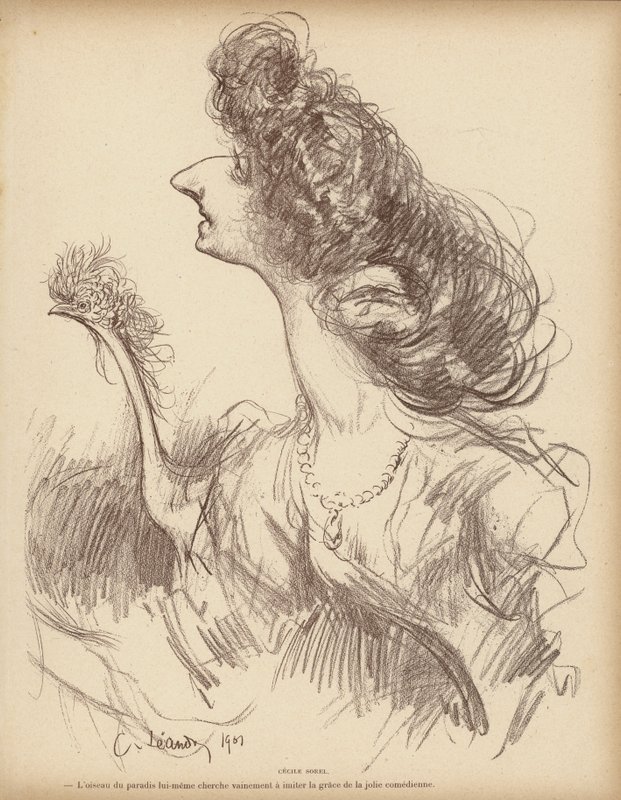 Cecile Sorel francia képregény színésznő karikatúrája (litho) alkotó: Charles Leandre