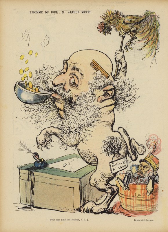Arthur Meyer francia újságíró karikatúrája. Illusztráció Le Rire alkotó: Charles Leandre