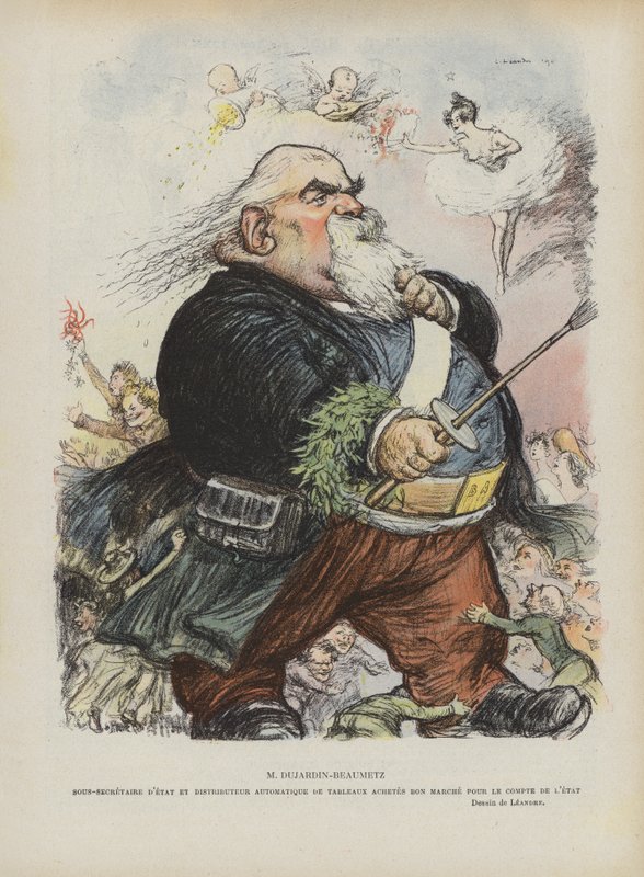 Etienne Dujardin-Beaumetz francia festő és politikus karikatúrája. Illusztráció Le Rire alkotó: Charles Leandre