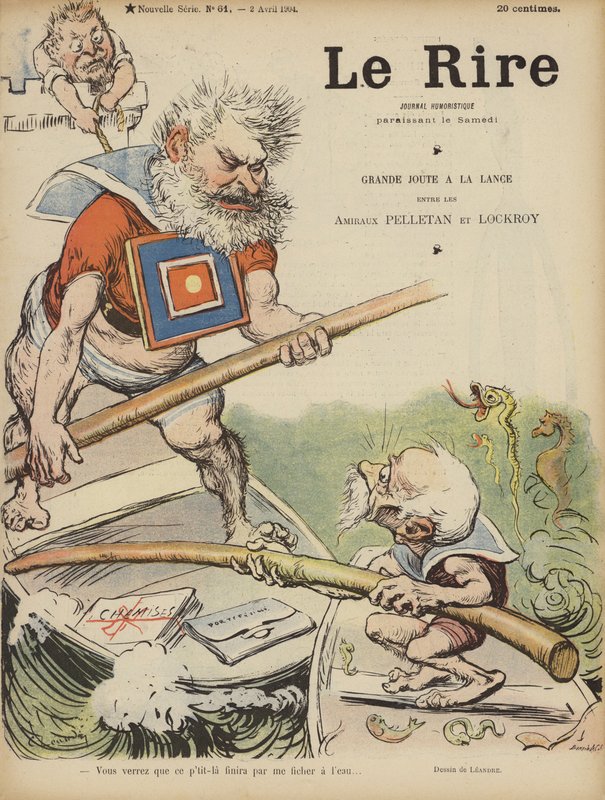 Camille Pelletan és Edouard Lockroy francia politikusok karikatúrája. Illusztráció Le Rire alkotó: Charles Leandre