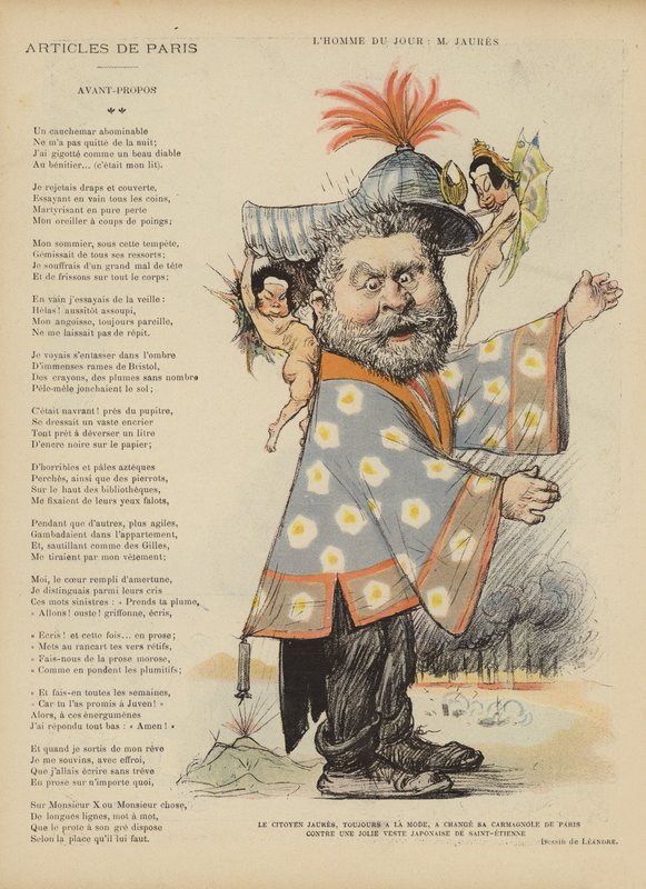 Jean Jaures francia szocialista politikus karikatúrája. Illusztráció Le Rire alkotó: Charles Leandre