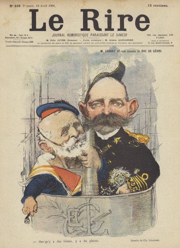 Loubet és unokatestvére, a Duc De Genes, illusztráció a Le Rire számára alkotó: Charles Leandre